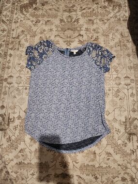 Lucky Brand Blue Mixed Floral Sleeve Short Sleeve Tee